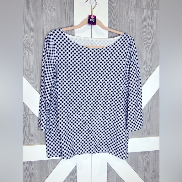 166. Talbots Navy and White Checkered Boat Neck Top 1X - Picture 1 of 6